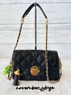 Metrocity‎ Black Quilted Chain-Handle Shoulder Bag with Gold Hardware
